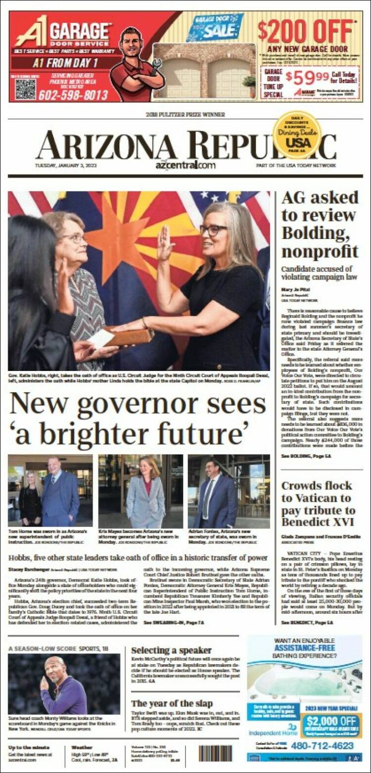 Portada de Arizona Republic News (USA)