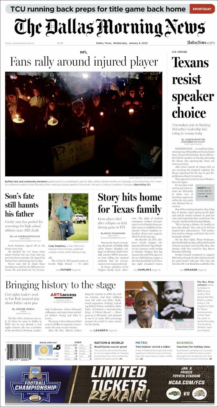 Portada de Dallas Morning News (USA)