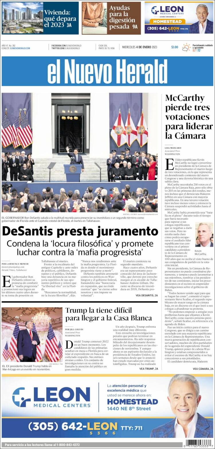 Portada de El Nuevo Herald (USA)