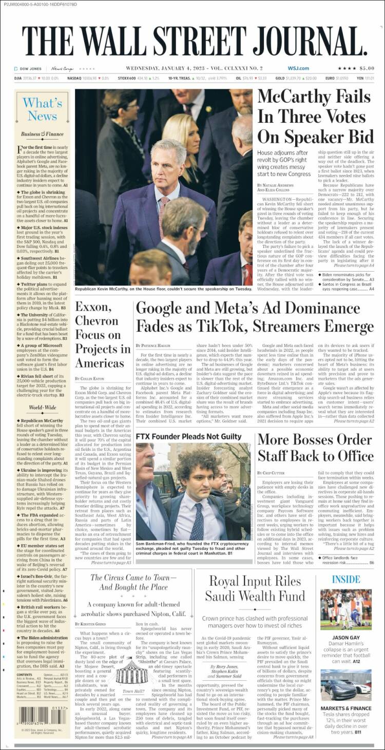 Portada de Wall Street Journal (USA)