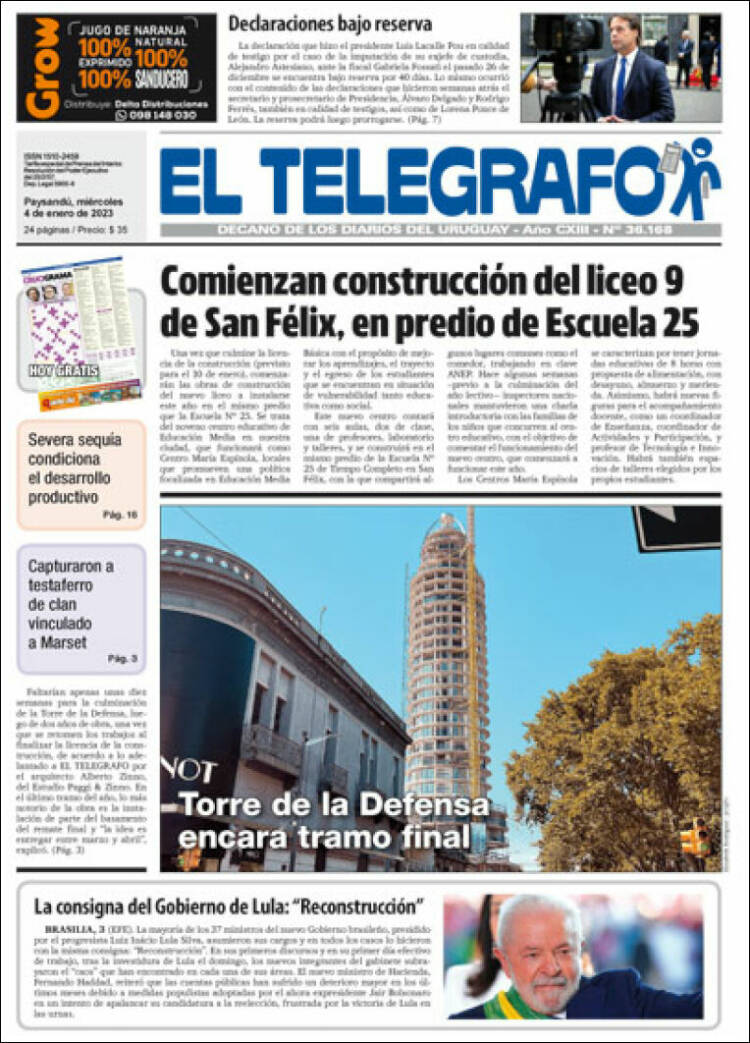 Portada de El Telégrafo (Uruguay)