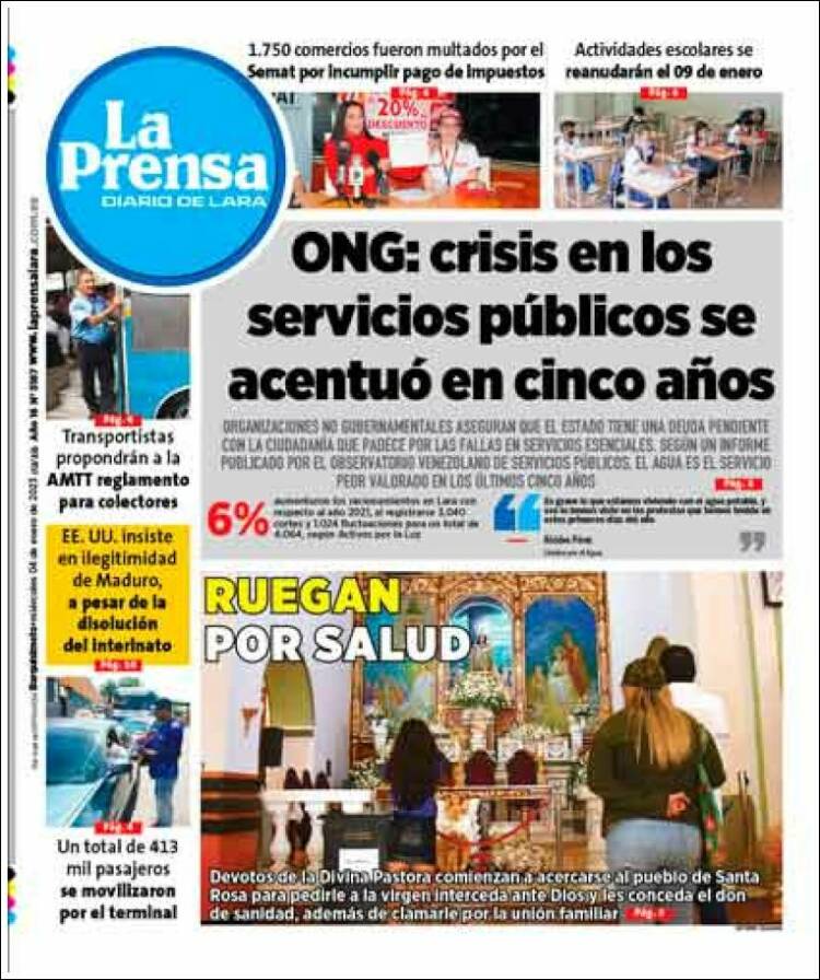Portada de La Prensa de Lara (Venezuela)