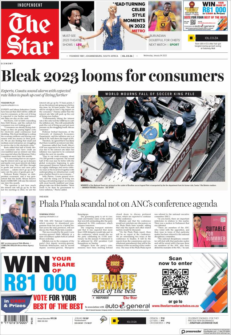 Portada de The Star (Sud&aacute;frica)