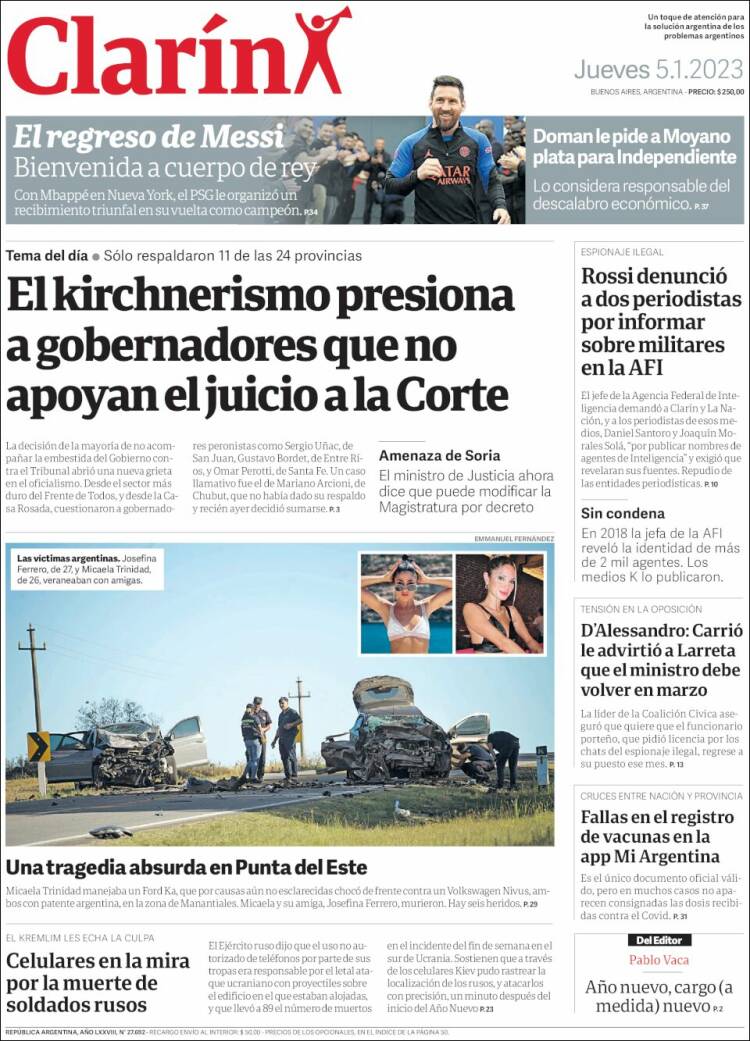 Portada de Clarín (Argentina)