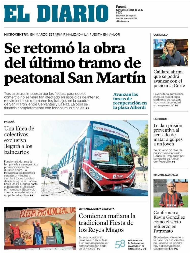 Portada de El Diario de Paraná (Argentina)