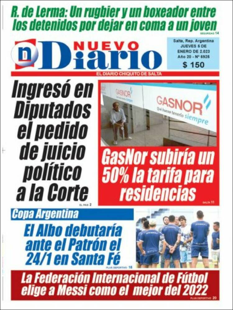 Portada de Nuevo Diario de Salta (Argentina)