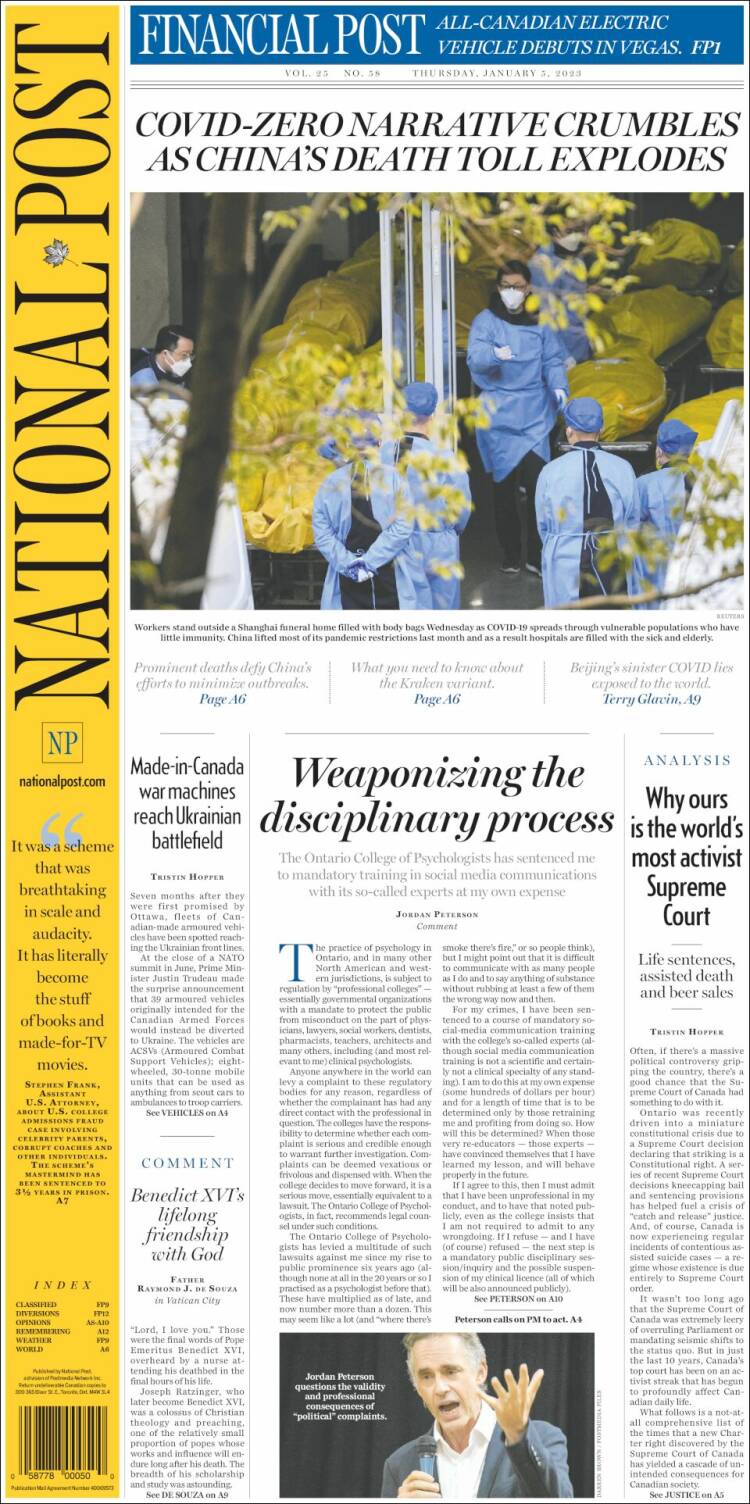 Portada de The National Post (Canadá)