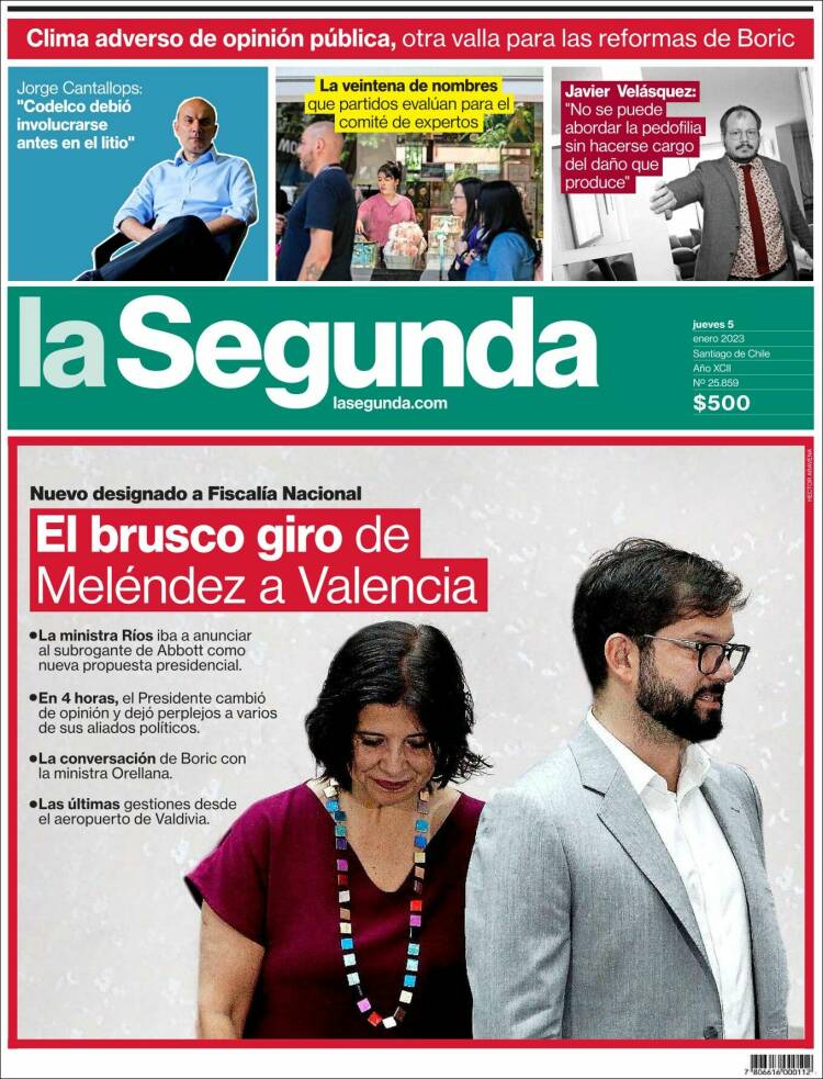 Portada de La Segunda (Chile)