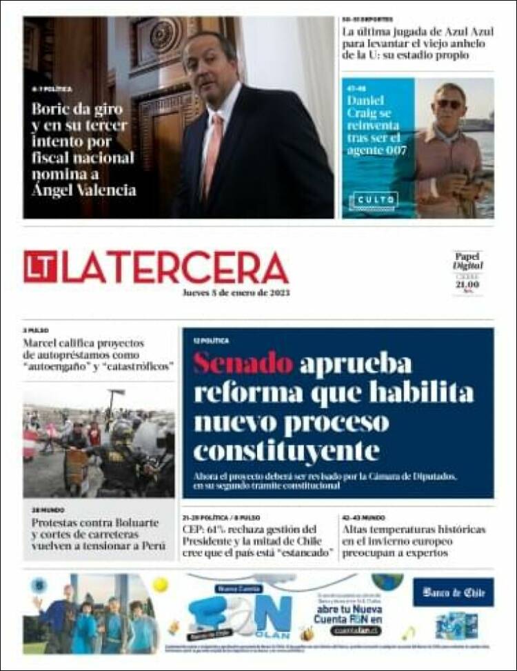Portada de La Tercera (Chile)