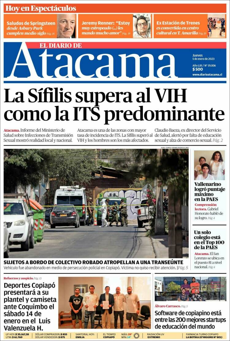 Portada de Diario de Atacama (Chile)