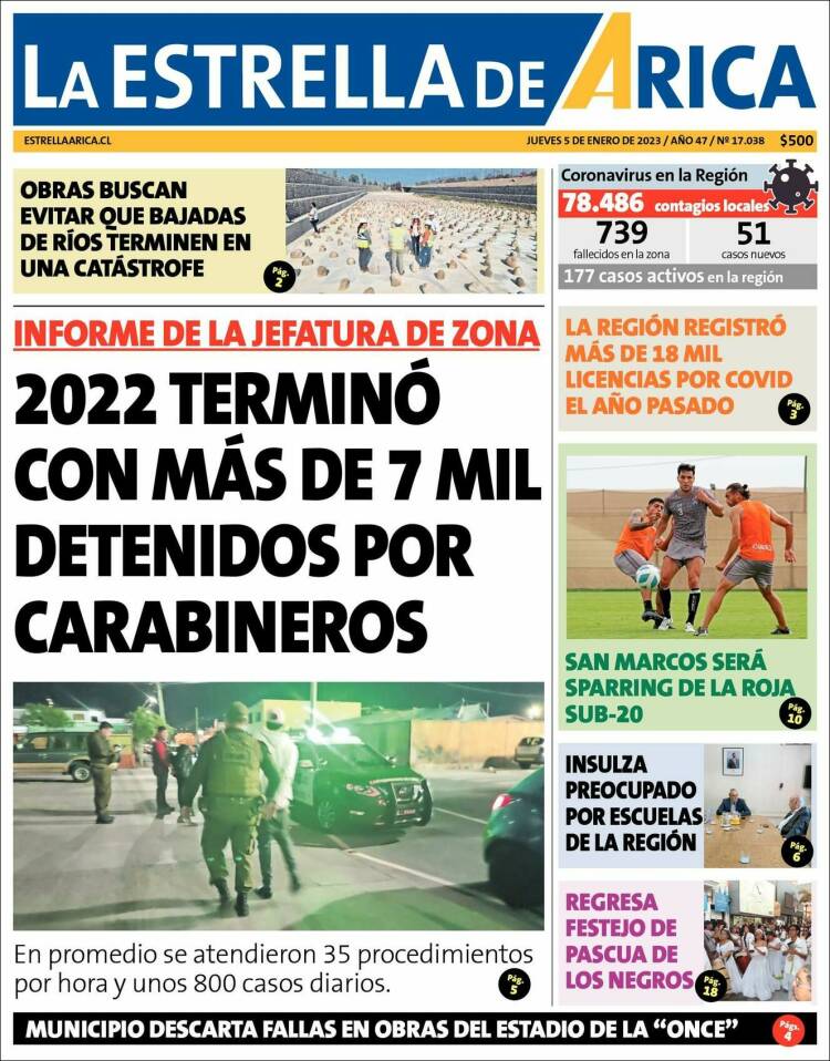 Portada de La Estrella de Arica (Chile)