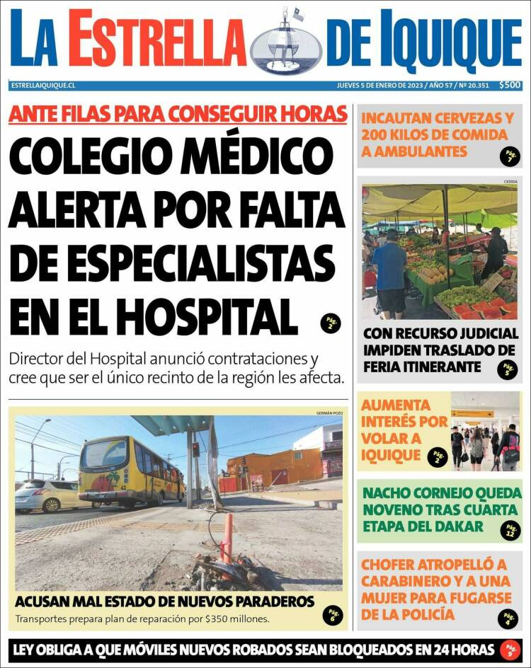 Portada de La Estrella de Iquique (Chile)