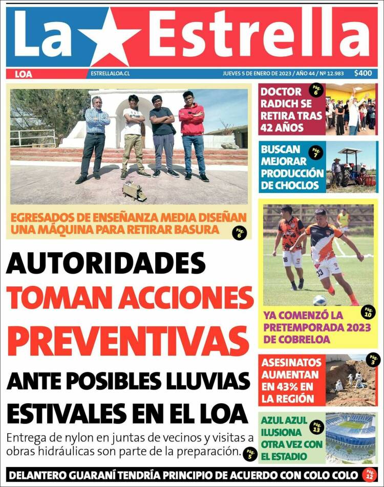Portada de La Estrella de Loa (Chile)