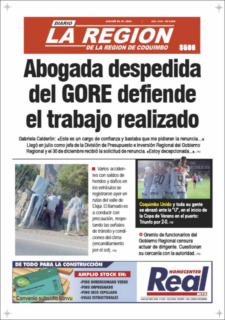 Portada de Diario La Región de Coquimbo (Chile)