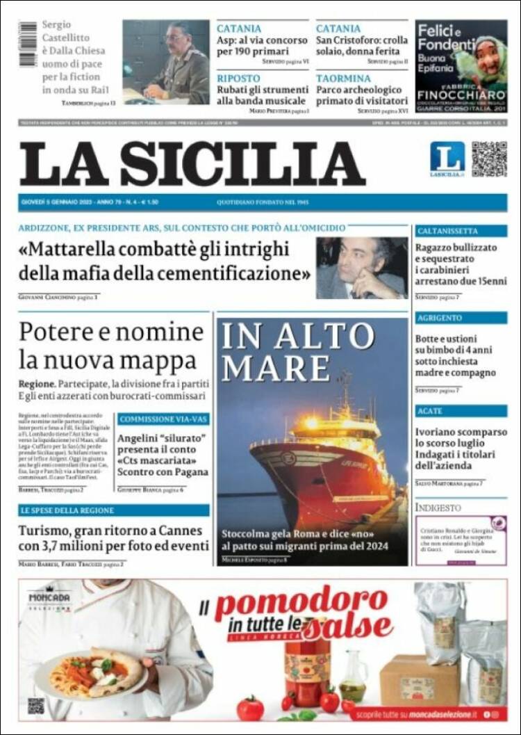 Portada de La Sicilia (Italia)