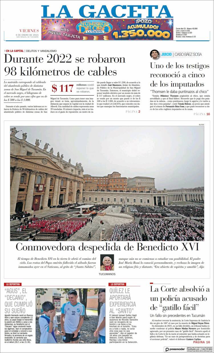 Portada de La Gaceta (Argentina)