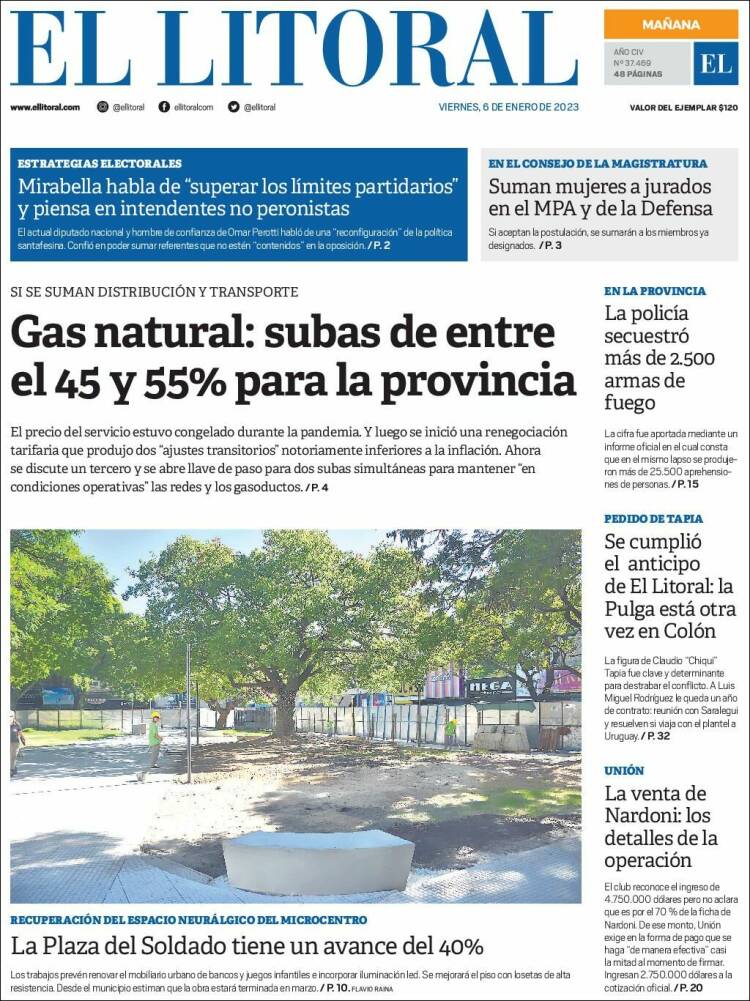 Portada de Diario El Litoral (Argentina)