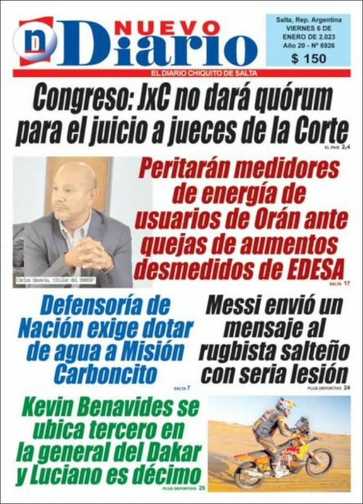 Portada de Nuevo Diario de Salta (Argentina)