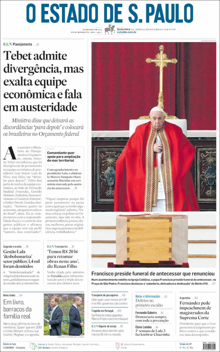 Portada de O Estado de São Paulo (Brasil)