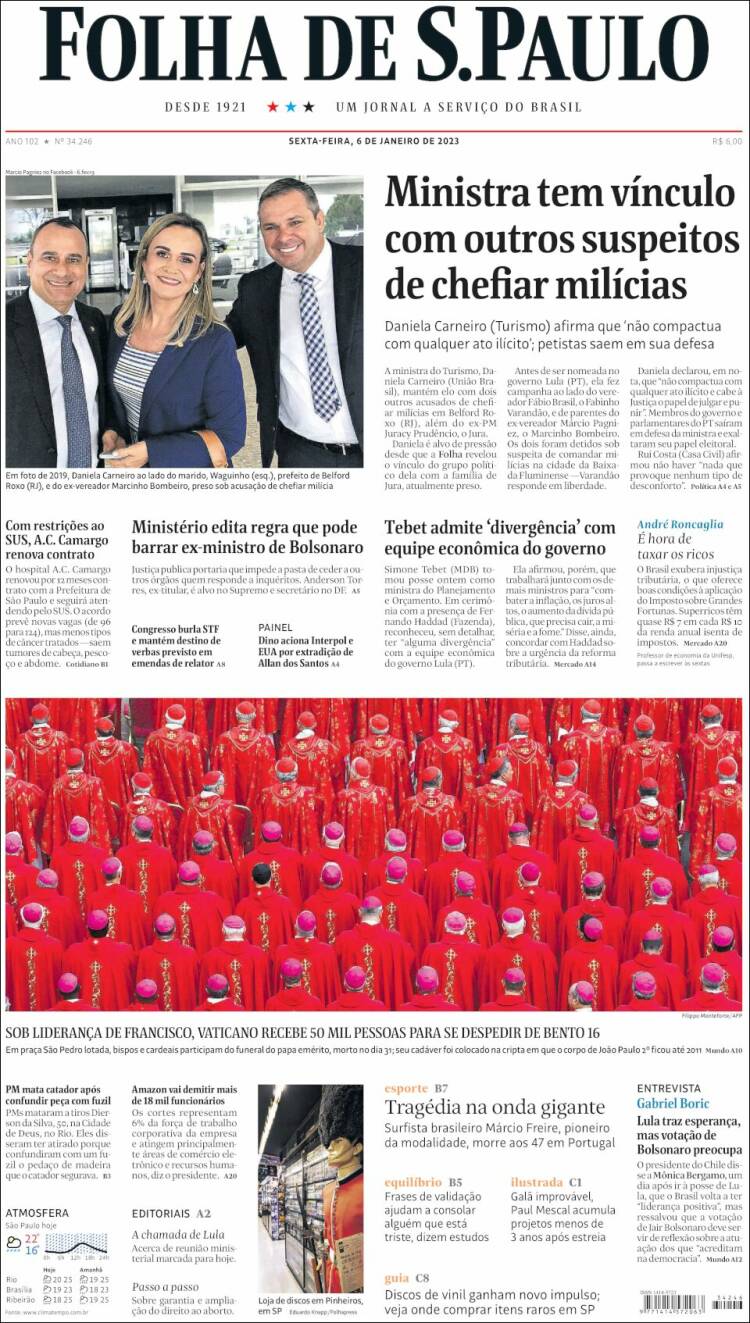 Portada de Folha de São Paulo (Brasil)