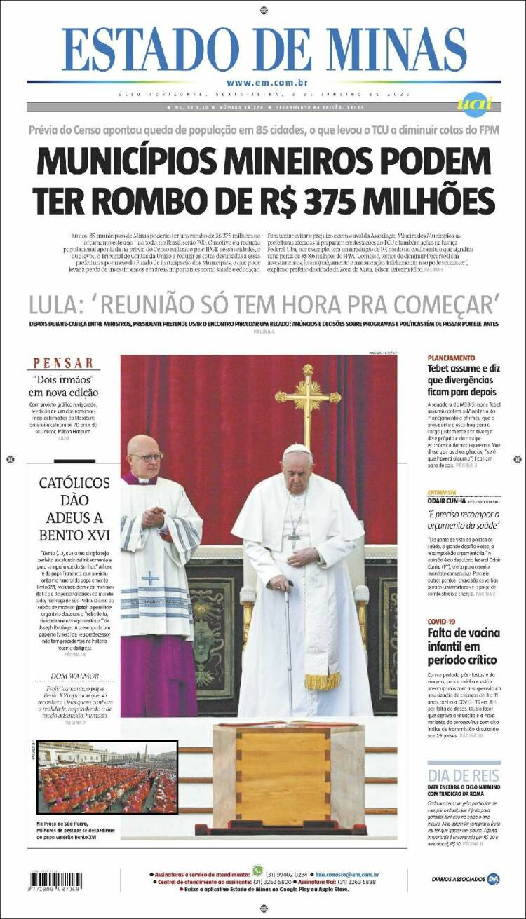Portada de Jornal Estado de Minas (Brasil)