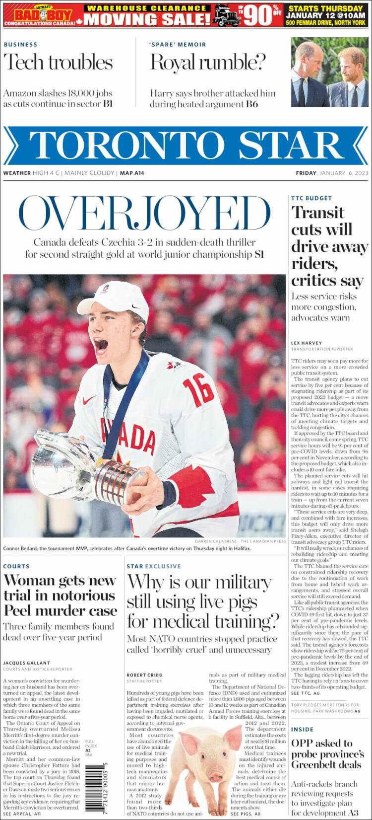 Portada de The Toronto Star (Canada)