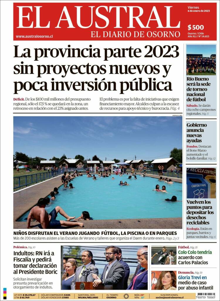 Portada de El Austral de Osorno (Chile)