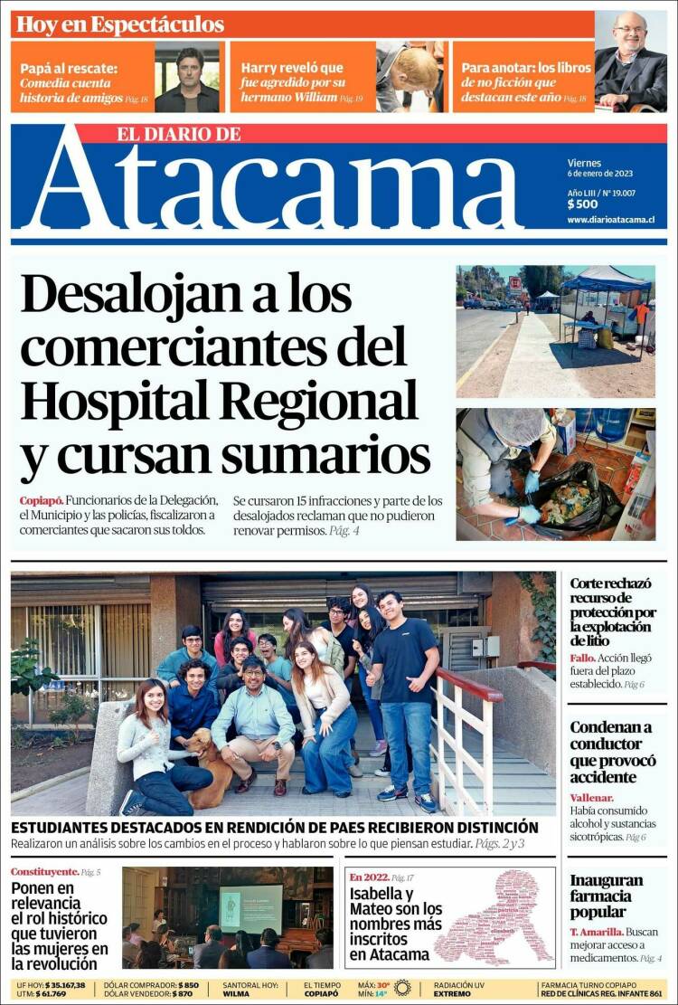 Portada de Diario de Atacama (Chile)