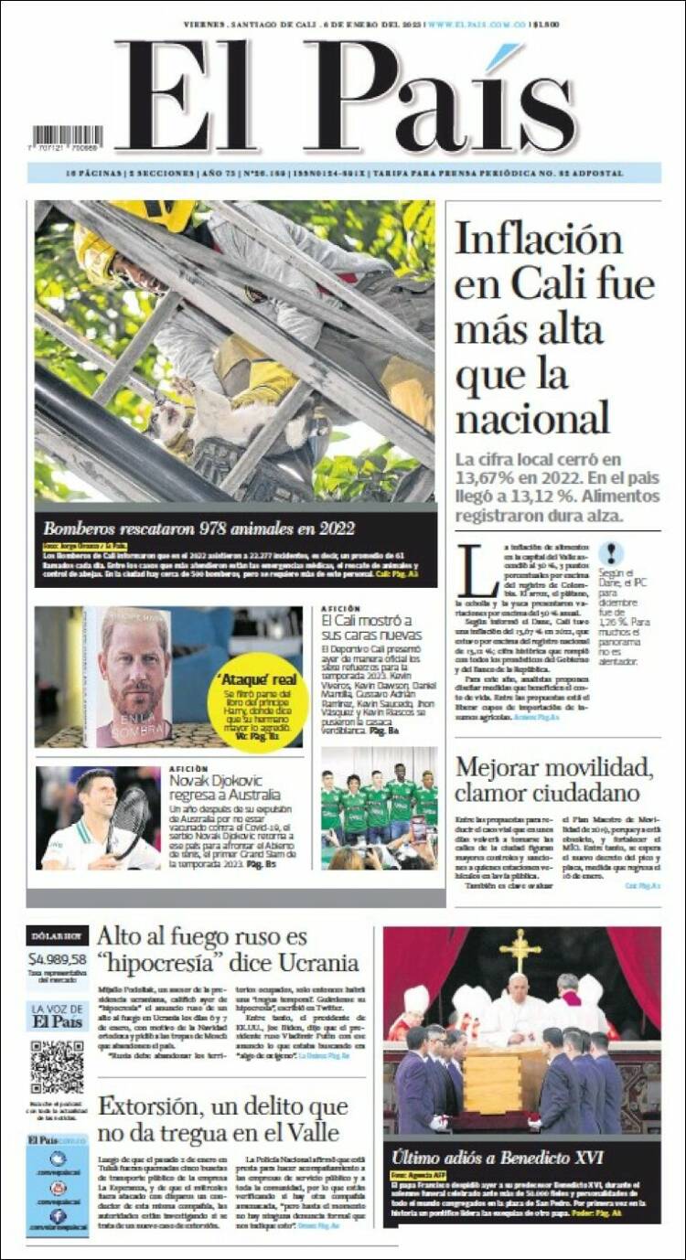 Portada de El País - Cali (Colombia)
