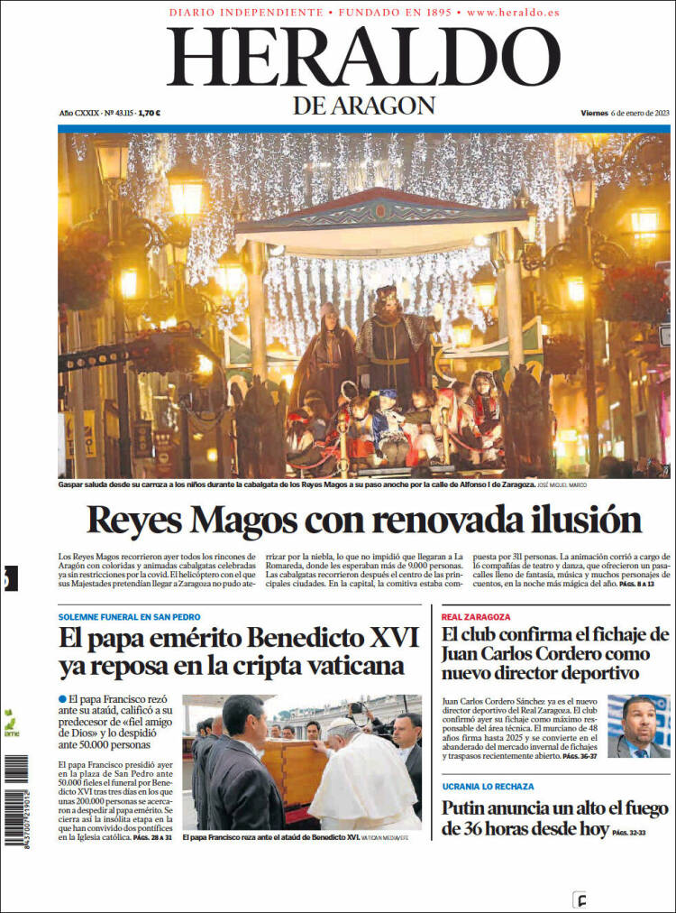 Portada de Heraldo de Aragón (Espa&ntilde;a)