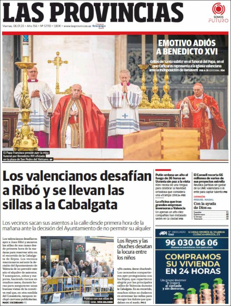 Portada de Las Provincias (Espa&ntilde;a)