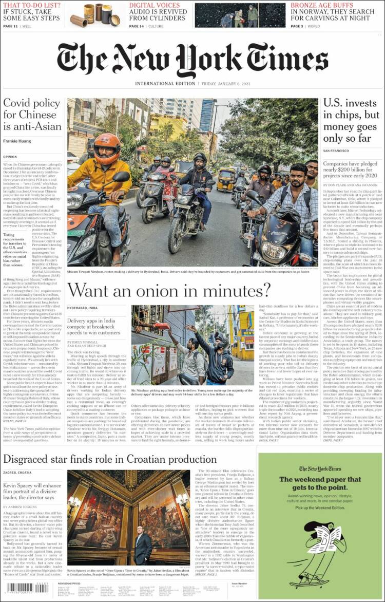 Portada de International New York Times (Europa)