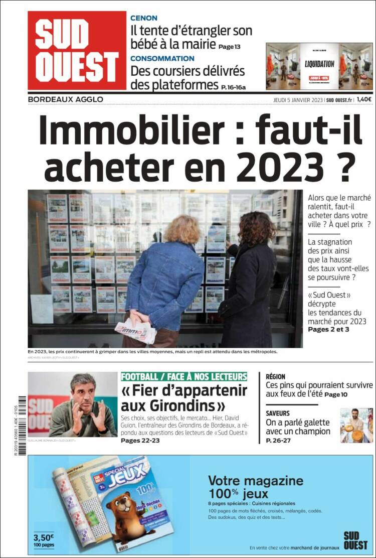 Portada de Sud Ouest (Francia)