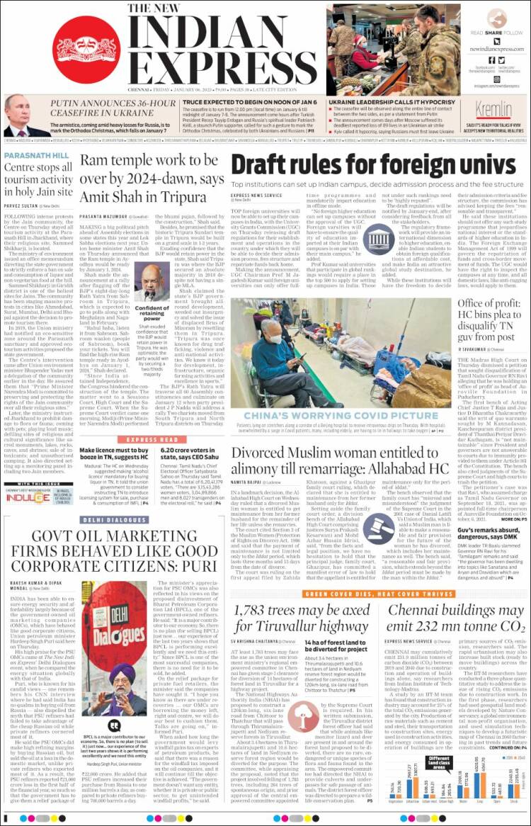 Portada de New Indian Express (India)