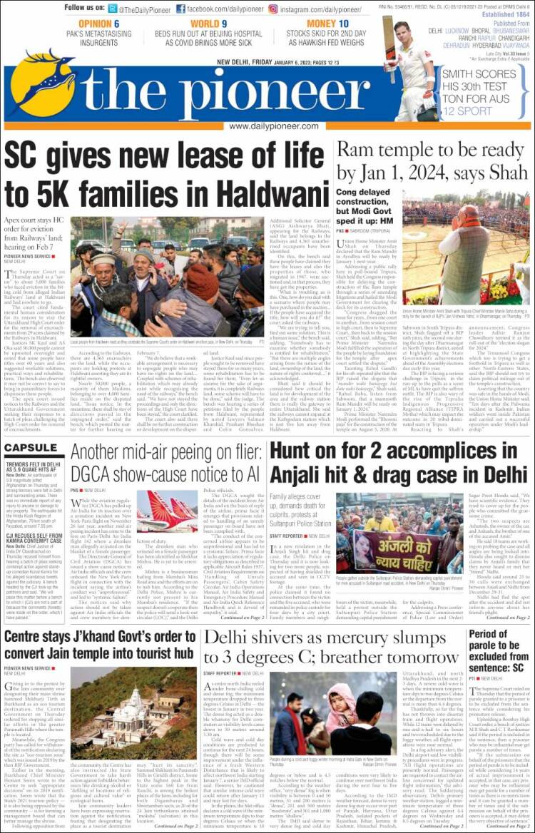 Portada de The Pioneer (India)
