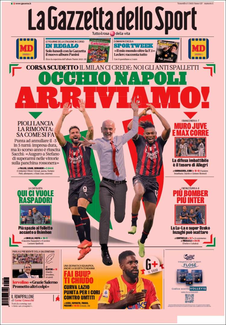 Portada de La Gazzetta dello Sport (Italia)