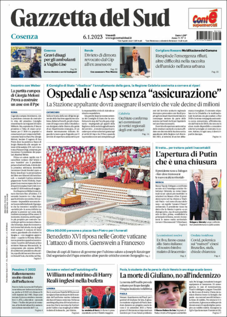 Portada de Gazzetta del Sud (Italia)