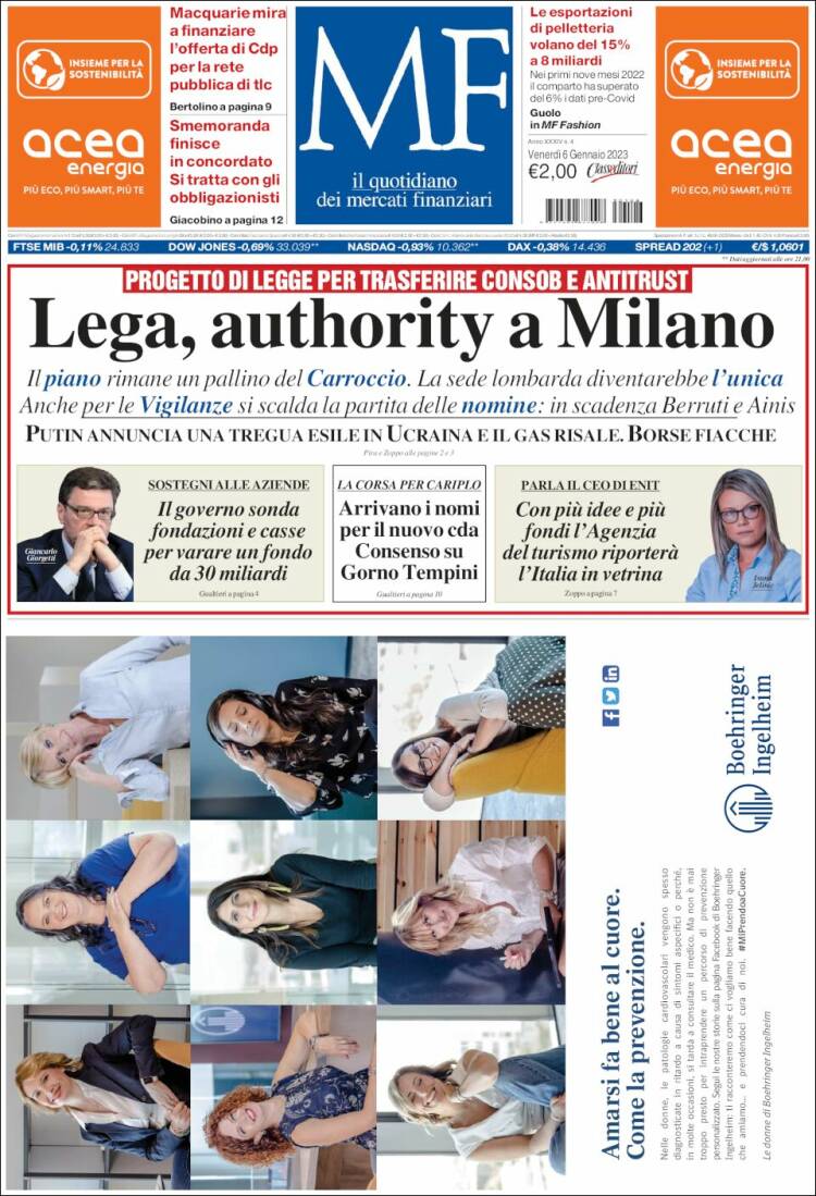 Portada de Milano Finanza (Italia)