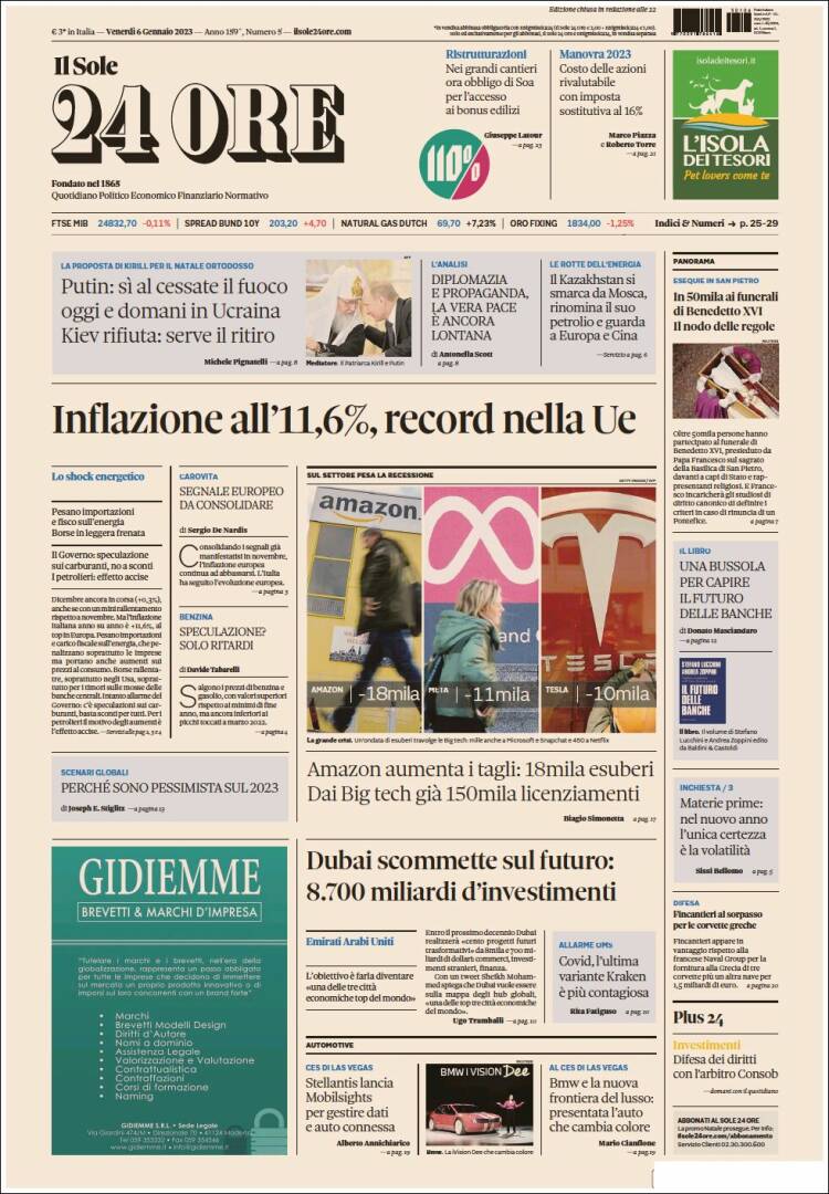 Portada de Il Sole 24 ORE (Italia)