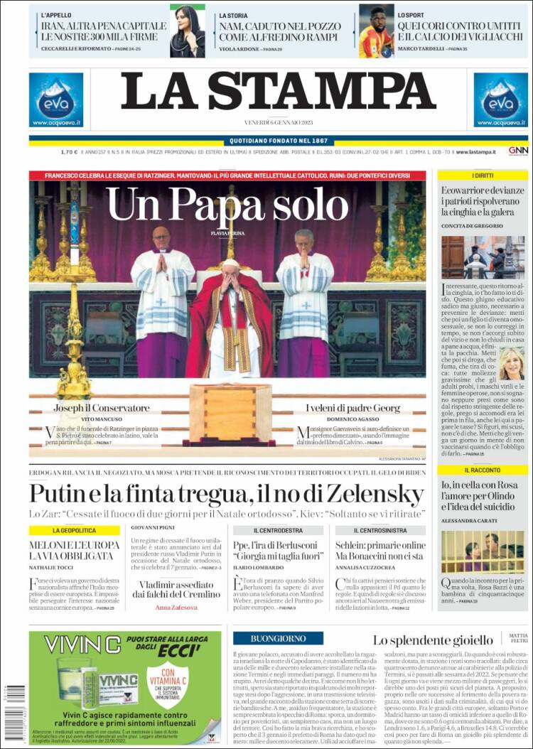 Portada de La Stampa (Italia)