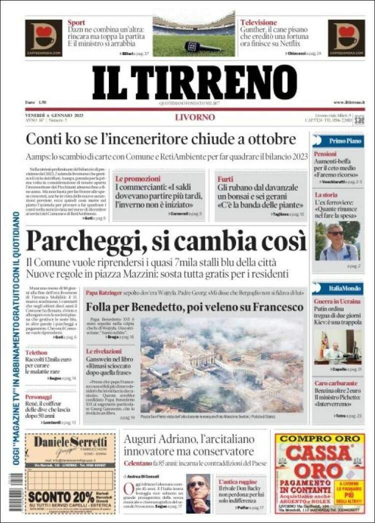 Portada de Il Tirreno (Italia)