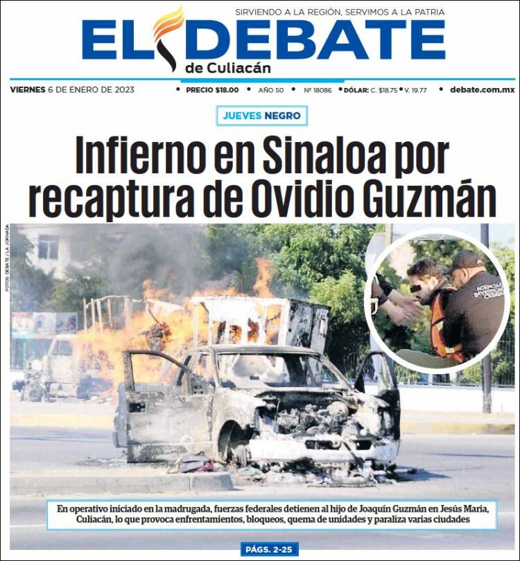 Portada de El Debate de Culiacán (México)