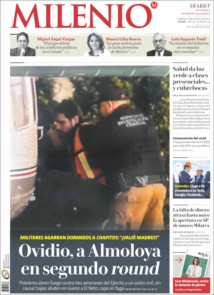 Portada de Milenio de Monterrey (México)