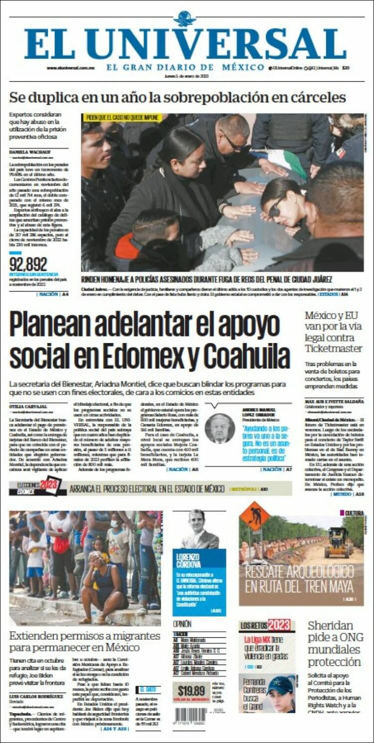 Portada de El Universal (México)