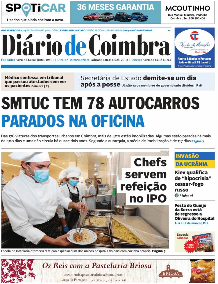 Portada de Diário de Coimbra (Portugal)