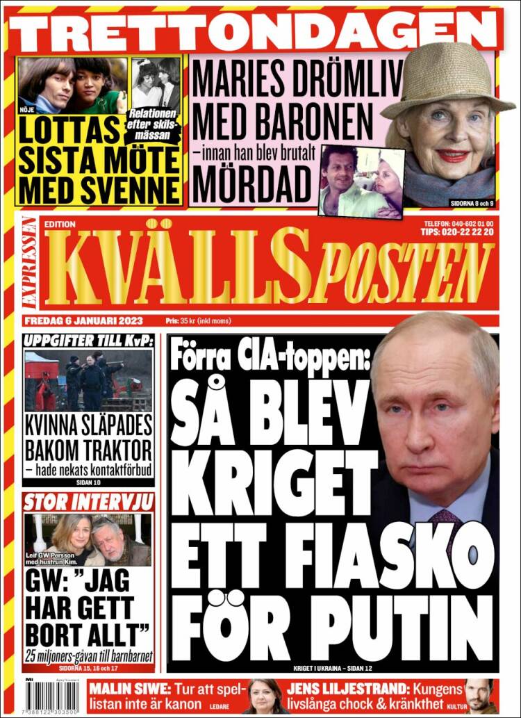 Portada de Kvällsposten (Suecia)