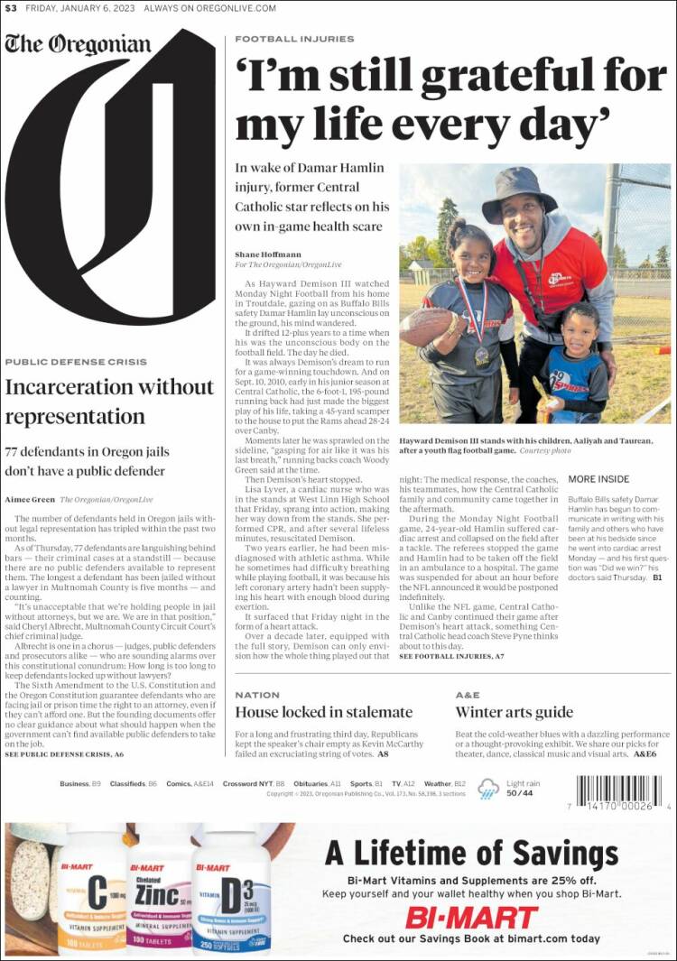 Portada de The Oregonian (USA)