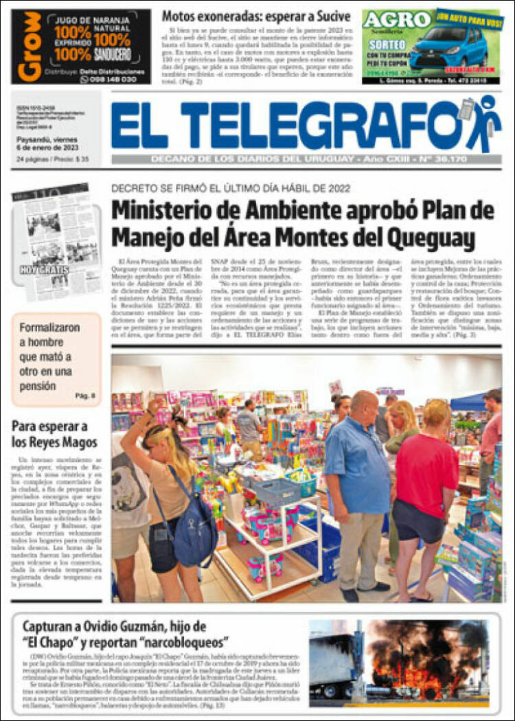Portada de El Telégrafo (Uruguay)