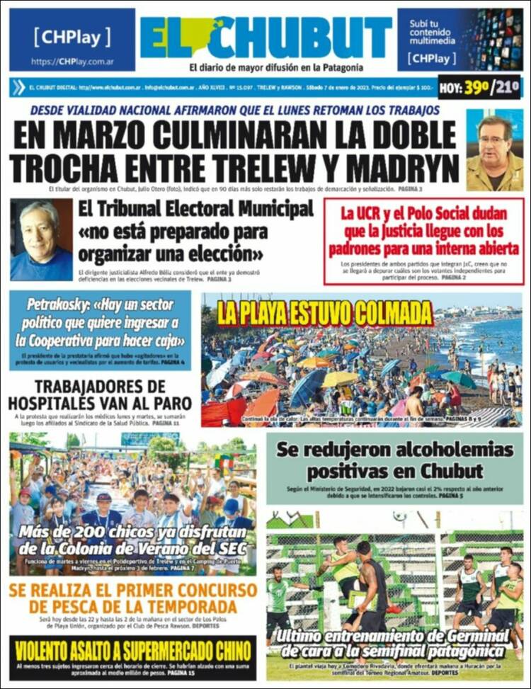 Portada de El Chubut (Argentina)