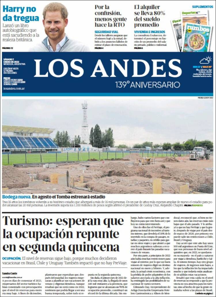 Portada de Los Andes - Mendoza (Argentina)